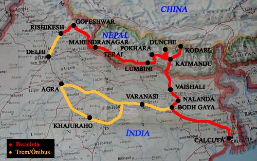 Mapa da rota Índia-Nepal