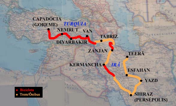 Mapa da rota no Irã e Turquia Mapa da rota no Irã e Turquia